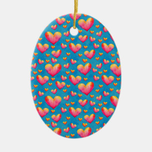 Multicolored Watercolor Hearts Ornament