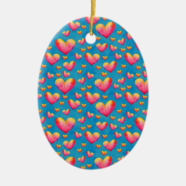 Multicolored Watercolor Hearts Ornament (Front)