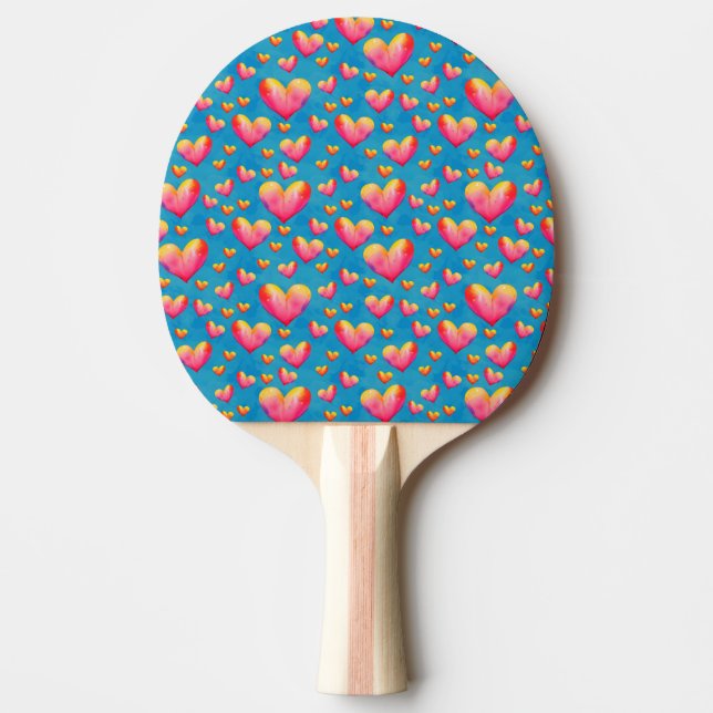 Multicolored Watercolor Hearts Ping Pong Paddle (Front)