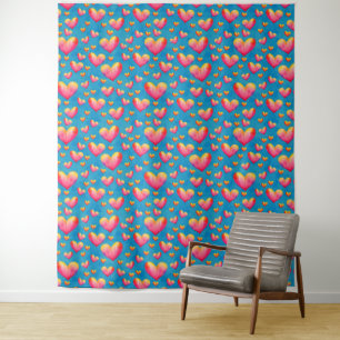 Multicolored Watercolor Hearts Tapestry