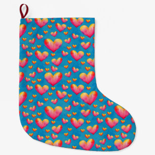 Multicolored Watercolor Hearts Valentine Stocking