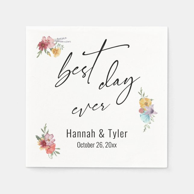 Multicolored Watercolor Meadow Wildflower Boho Napkin (Front)