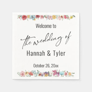 Multicolored Watercolor Meadow Wildflower Welcome Napkin