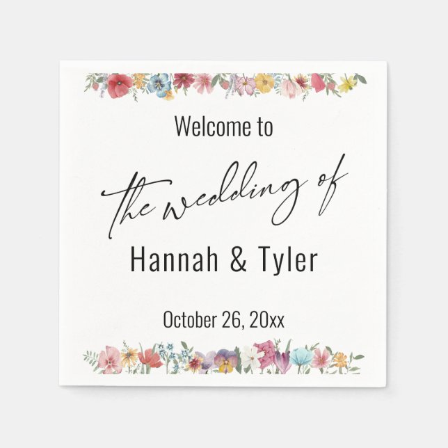 Multicolored Watercolor Meadow Wildflower Welcome Napkin (Front)