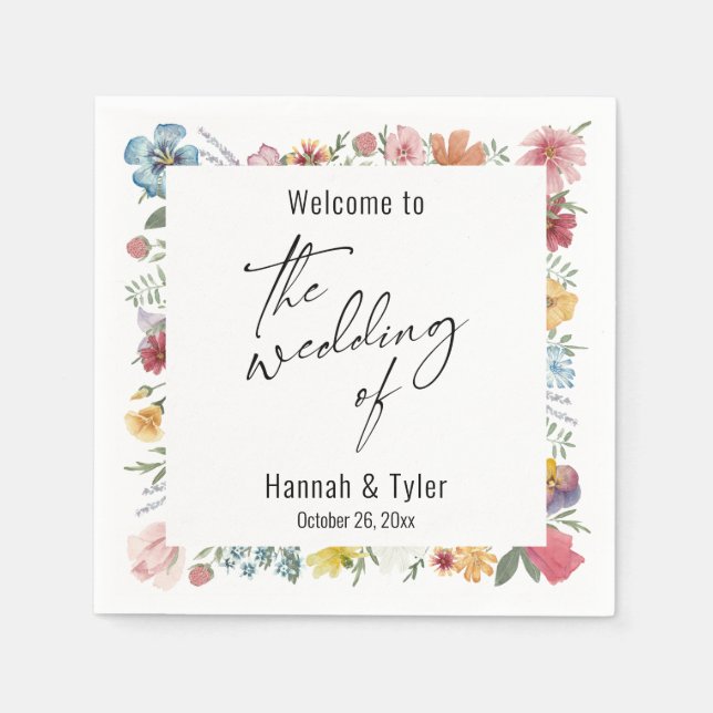 Multicolored Watercolor Meadow Wildflower Welcome Napkin (Front)