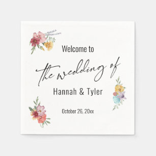 Multicolored Watercolor Meadow Wildflower Welcome Napkin