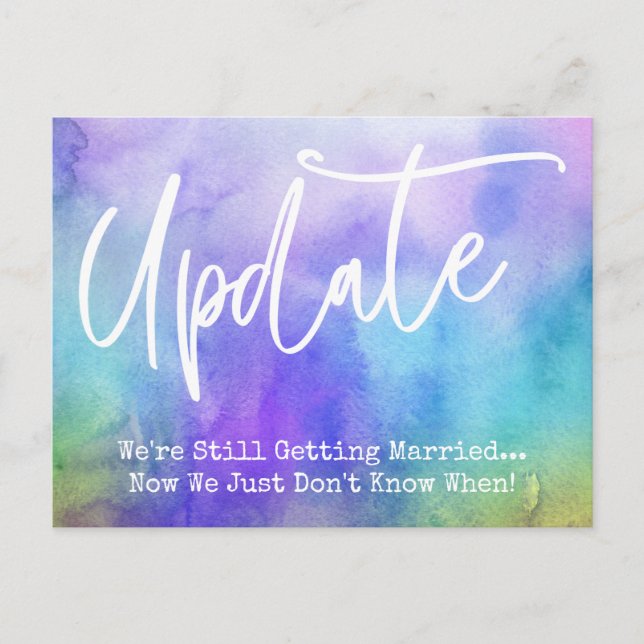 Multicolored Watercolor Postponed Wedding Update Postcard (Front)