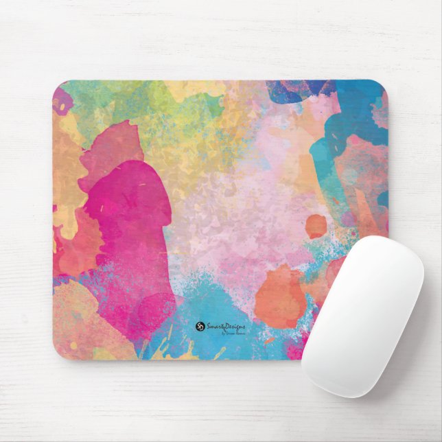 Multicolored Watercolor Splashes Mouse Pad (With Mouse)