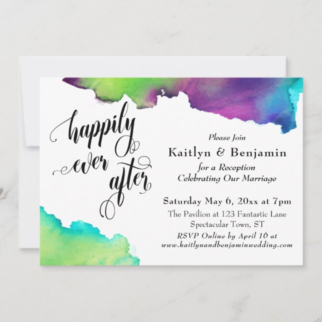 Multicolored Watercolor Wedding Reception Only Invitation (Front)