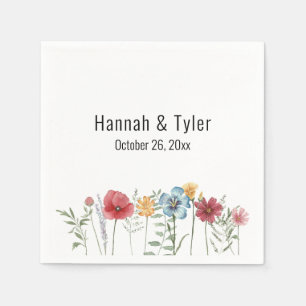 Multicolored Watercolor Wildflowers Personalized Napkin