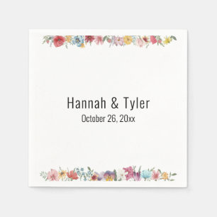 Multicolored Watercolor Wildflowers Personalized Napkin