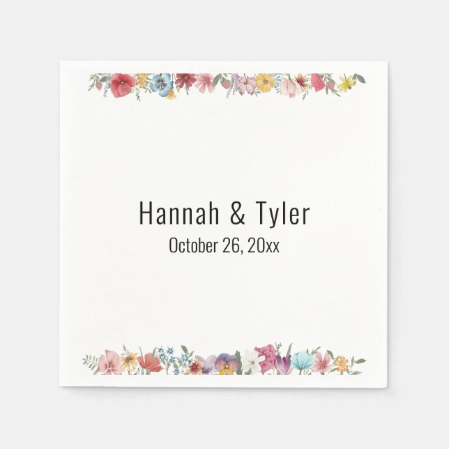 Multicolored Watercolor Wildflowers Personalized Napkin (Front)