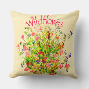 Multicolored Wildflowers Text Throw Pillow