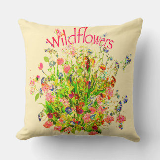 Multicolored Wildflowers Text Throw Pillow