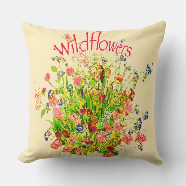 Multicolored Wildflowers Text Throw Pillow (Front)