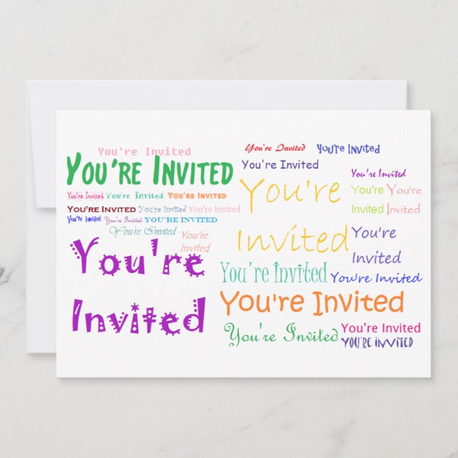 Multicolored "You're Invited" Party Invitation (Front)