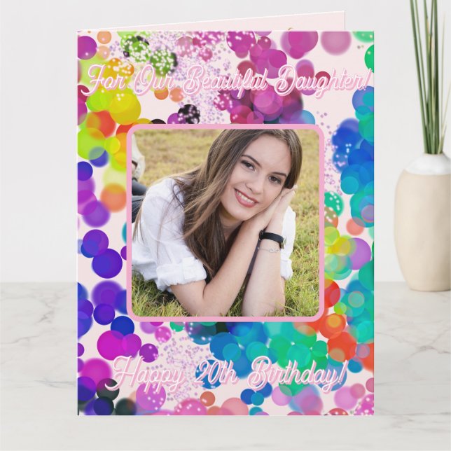 Multicolour Abstract Bokeh Custom Photo Birthday  Card (Front)
