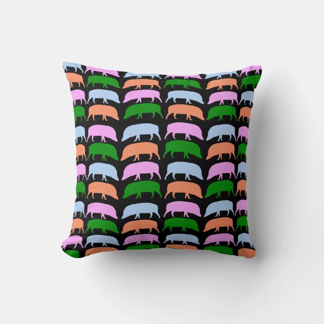 Multicolour Hogs Pink Blue Green Orange Pillow (Front)