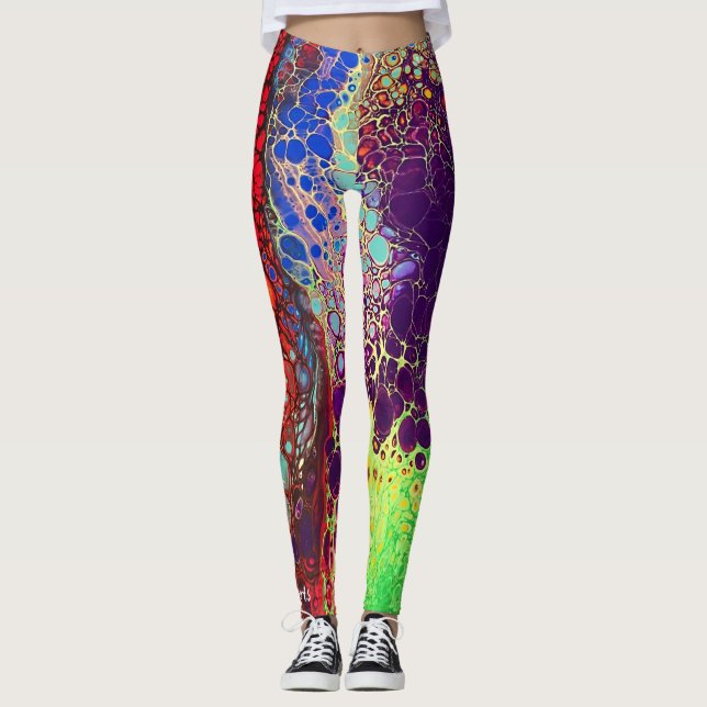MULTICOLOURED ABSTRACT MARBLING WEB LACING LEGGINGS (Front)