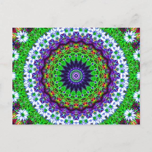 Multicoloured Floral Kaleidoscope Mandala Postcard (Front)