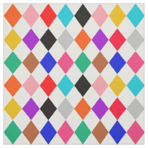 Multicoloured Harlequin Diamonds White  Fabric