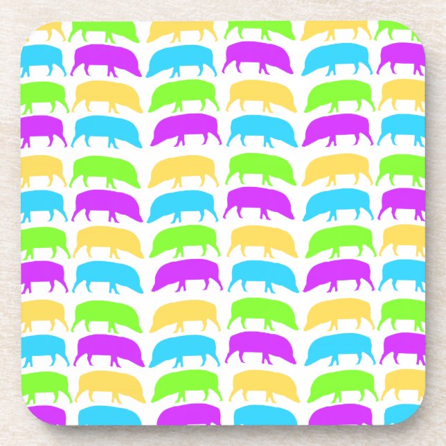 Multicoloured Hogs Yellow Green Purple Blue Cork C Coaster (Front)