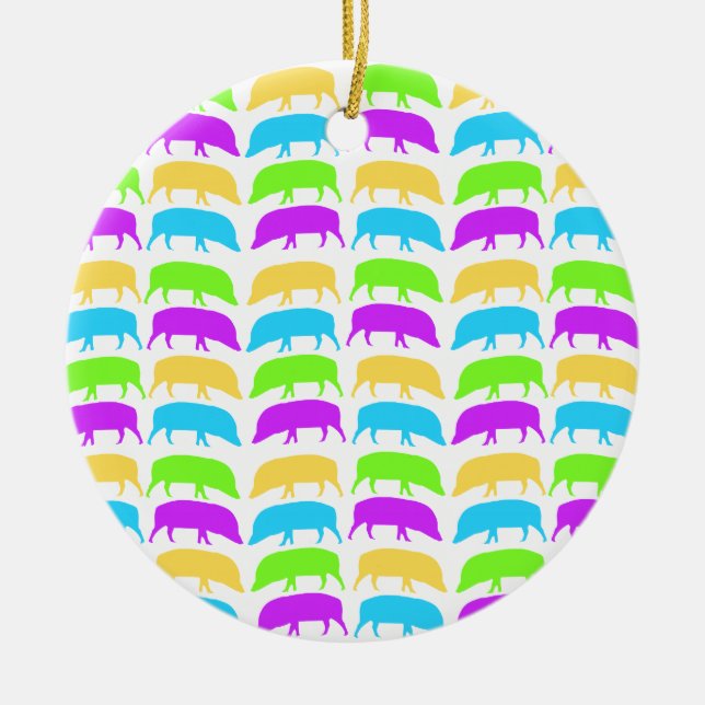 Multicoloured hogs yellow green purple blue Custom Ceramic Ornament (Front)