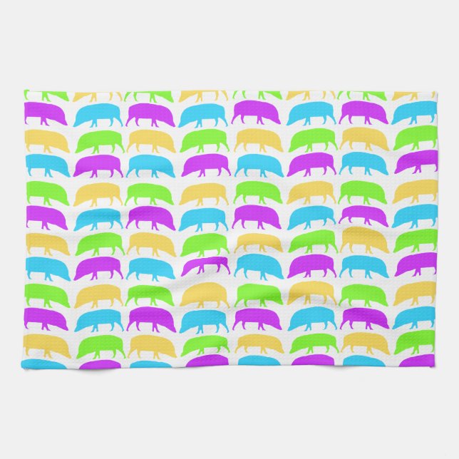 Multicoloured Hogs Yellow Green Purple Blue Kitche Kitchen Towel (Horizontal)