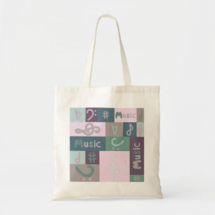 multicoloured music pattern tote bag