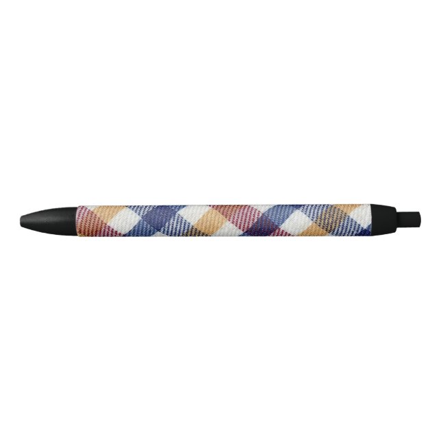 Multicoloured Tartan Pattern Black Ink Pen (Front)