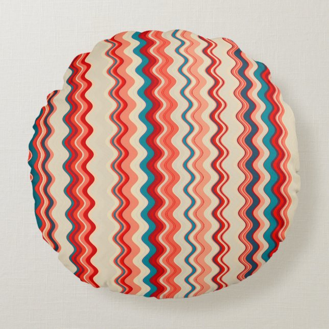 Multicoloured Wavy Pattern Round Pillow (Front)