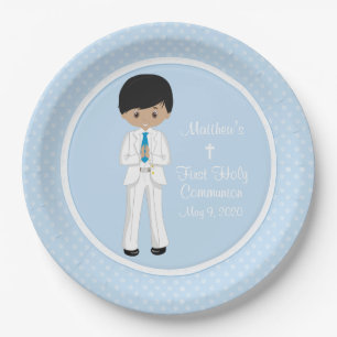Multicultural Boy Personalized Holy Communion Paper Plate
