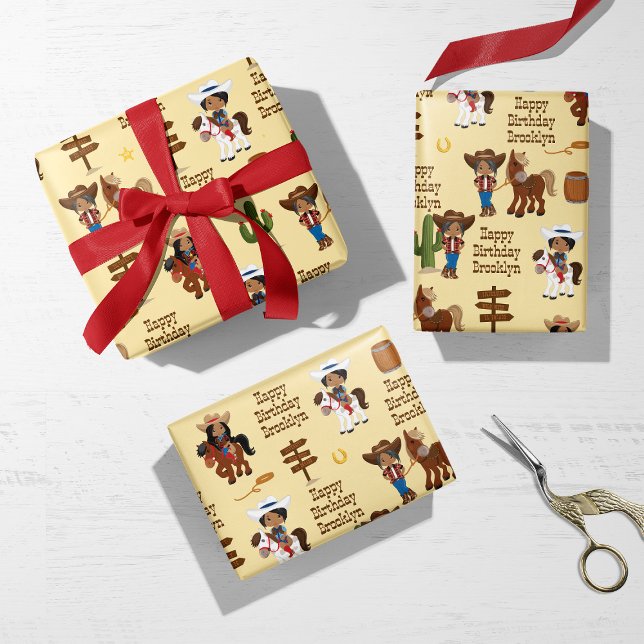 Multicultural Cowgirl Personalized  Wrapping Paper Sheet (Creator Uploaded)