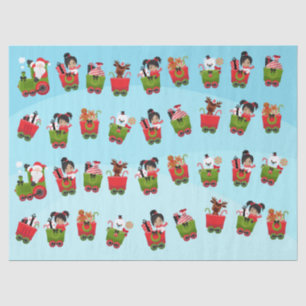 Multicultural Girl Riding Christmas Train Tissue Paper