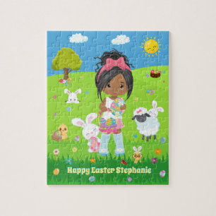 Multicultural Girl with Easter Bunny Puzzle Puzzle