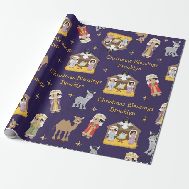 Multicultural Nativity Scene Wrapping Paper (Unrolled)