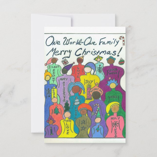 Multicultural Small Christmas Card, One World Invitation (Front)