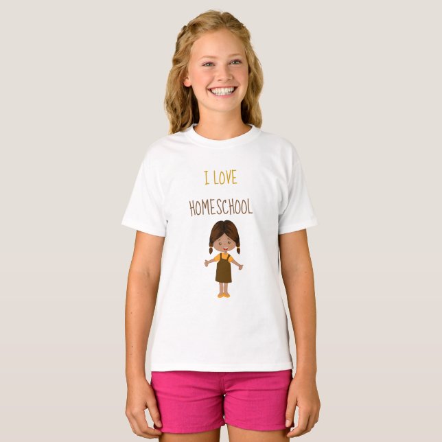 Multicultural Spanish girl I love homeschool Theme T-Shirt (Front Full)