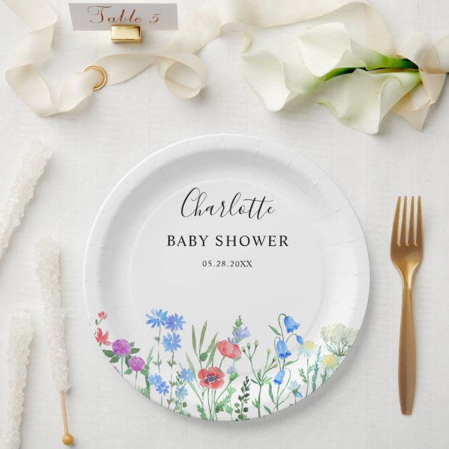 Multihued Wildflower Baby Shower Celebration Paper Plate (Wedding)