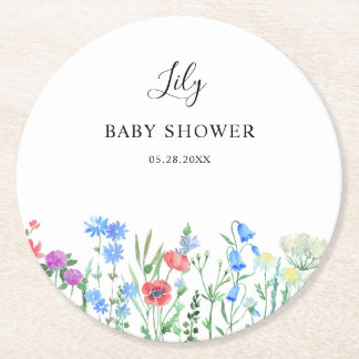 Multihued Wildflower Baby Shower Celebration Round Paper Coaster