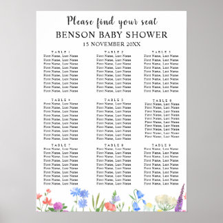 Multihued Wildflower Baby Shower Seating Charts