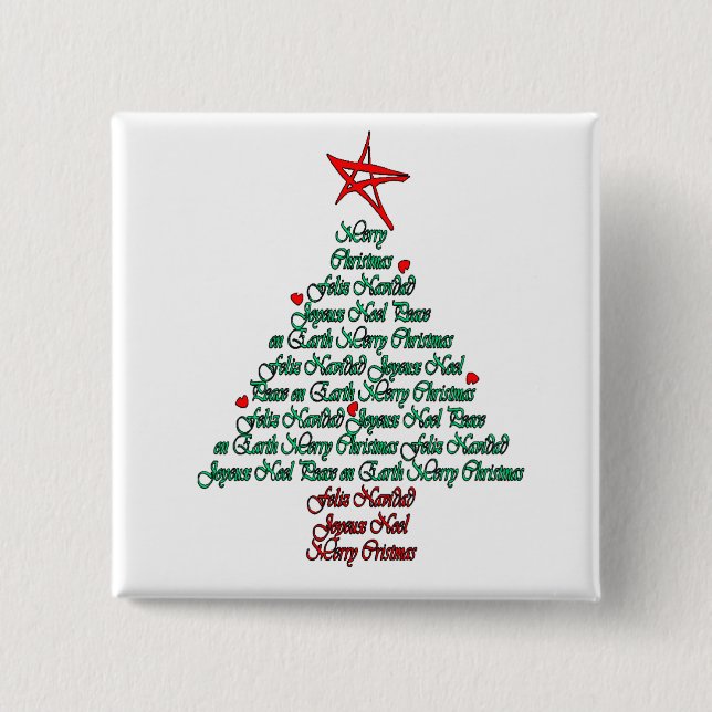 Multilanguage Chistmas Card Feliz Natal Tree 2 Inch Square Button (Front)