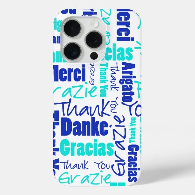 Multilingual Blue Turquoise Thank You Topography Case-Mate iPhone Case (Back)