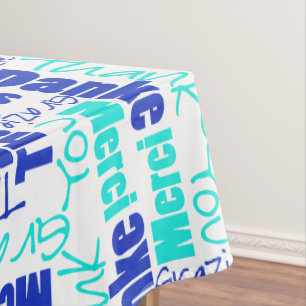 Multilingual Blue Turquoise Thank You Typography Tablecloth
