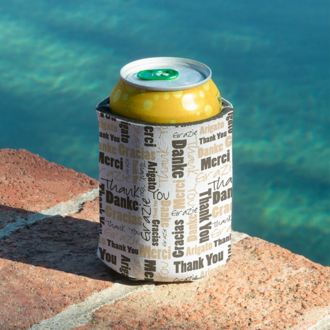 Multilingual Brown Beige Thank You Typography Can Cooler (In Situ Pool)