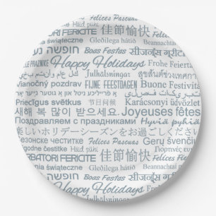 Multilingual “Happy Holidays” paper plates
