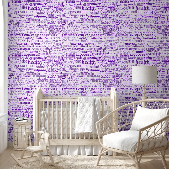 Multilingual Health Text Custom Colours Purple Wallpaper (Kids)