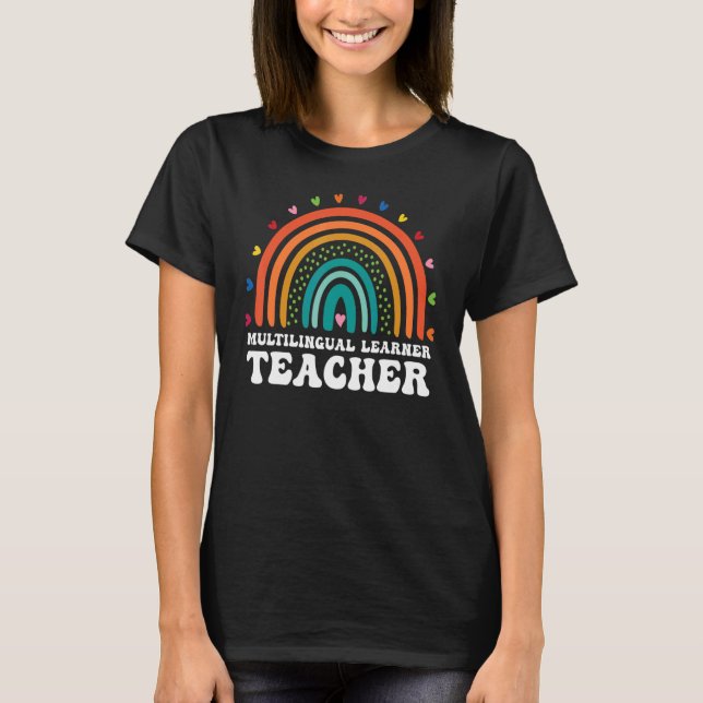 Multilingual Learner Teacher Leopard Rainbow Multi T-Shirt (Front)