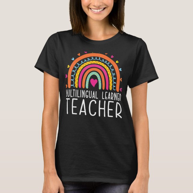 Multilingual Learner Teacher Leopard Rainbow Multi T-Shirt (Front)