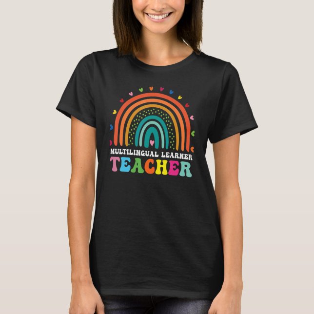 Multilingual Learner Teacher Leopard Rainbow Multi T-Shirt (Front)